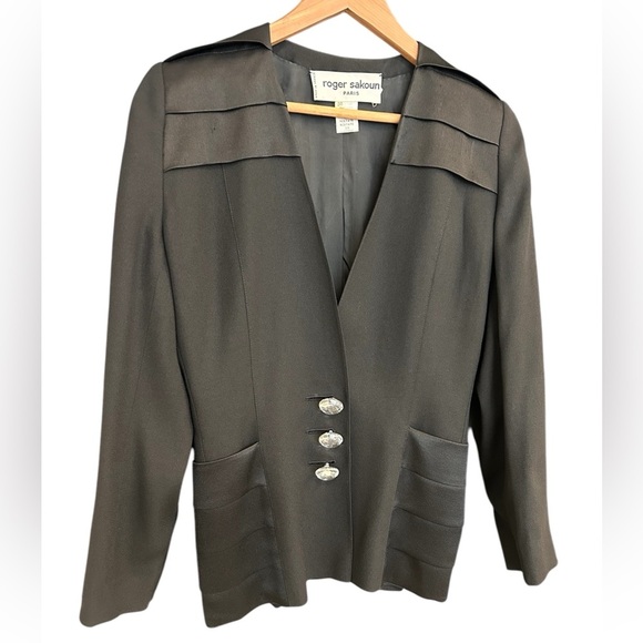 Roger Sakoun size 38 (6-8 us) viscose blend large diamond buttons couture luxury - Picture 15 of 15